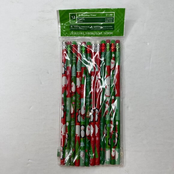 Holiday Time Christmas Party Favor Set Penguins Santa Snowmen Pencils Straws - Picture 3 of 7